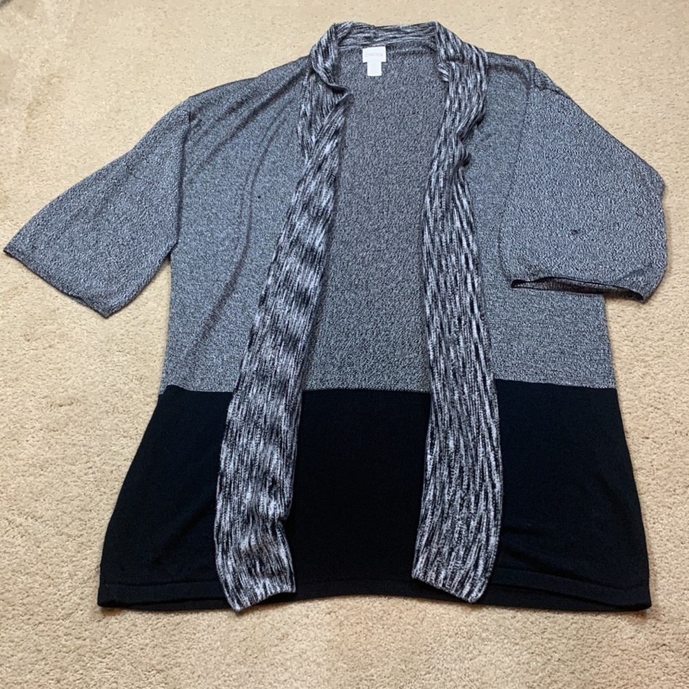Chico's Cardigan Size 0 Small Oversized short sleeve Open Front 3/4 Sleeve